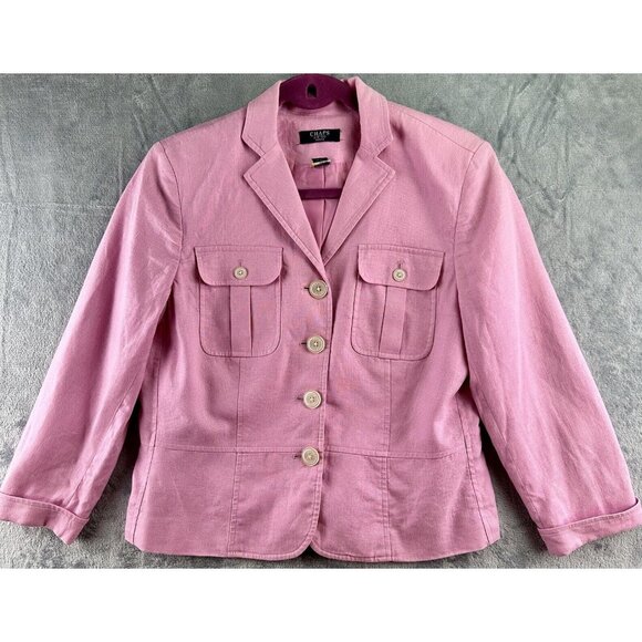 Chaps Jackets & Blazers - Chaps 100% Linen Blazer Jacket Women’s Size Petite Large Pink